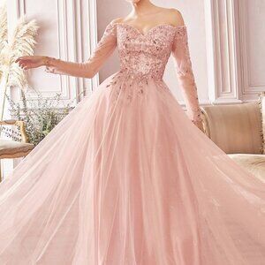 ROSE GOLD Off Shoulder A-Line Shape Lace Prom Dress CD0172